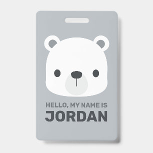 Cute Little Polar Bear with Personalized Name ID Badge