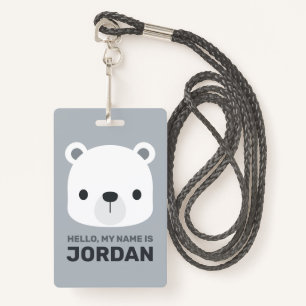 Cute Little Polar Bear with Personalized Name ID Badge