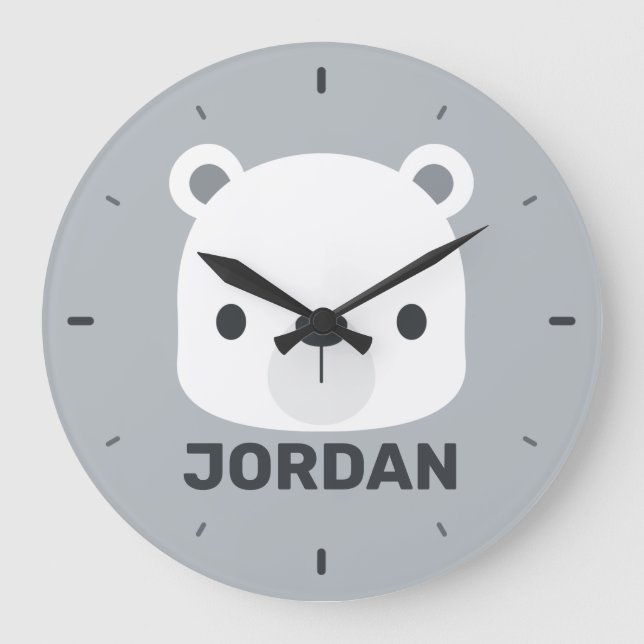 Cute Little Polar Bear with Personalized Name Large Clock (Front)