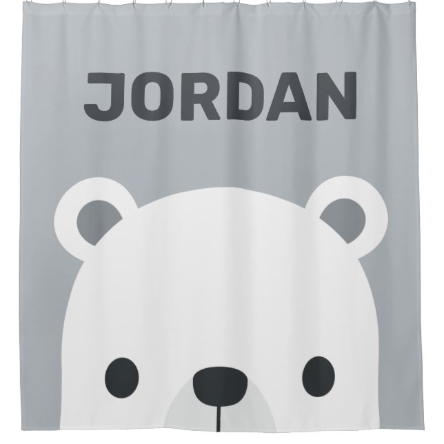 Cute Little Polar Bear with Personalized Name  Shower Curtain (Front)