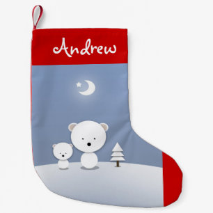 Cute Little Polar Bears Personalised Christmas Art Small Christmas Stocking