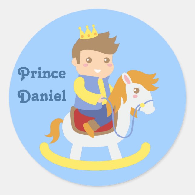 Cute Little Prince on Rocking Horse, for Boys Classic Round Sticker (Front)