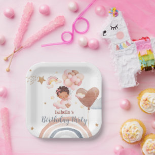 Cute Little princess afro girls Balloon Birthday Paper Plate