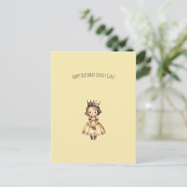 Cute Little Princess Girl Happy Birthday Card (Standing Front)