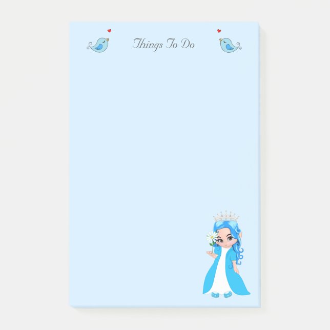 Cute little princess on light blue Things To Do Post-it Notes (Front)