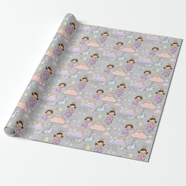 Cute Little Princess Pink Seamless Pattern Wrapping Paper (Unrolled)