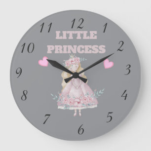 Cute Little Princess Wall Clock   Pink Hearts Girl