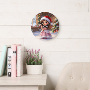 Cute little princess with Christmas hat Large Clock