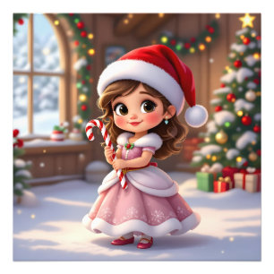 Cute little princess with Christmas hat Photo Print