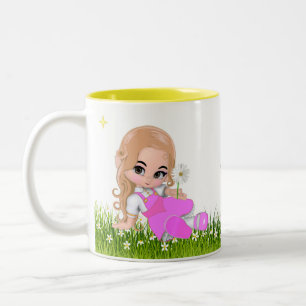 Cute little Princess with Flowers Two-Tone Coffee Mug