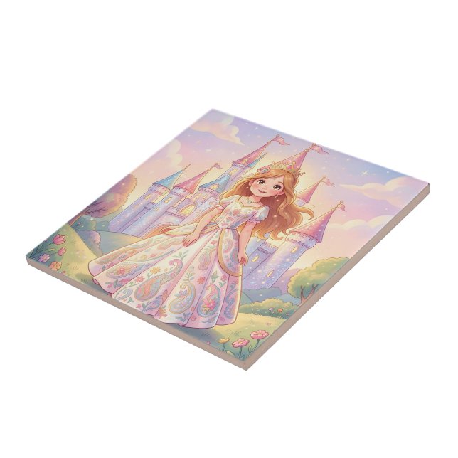 Cute little princess with glitter castle ceramic tile (Side)