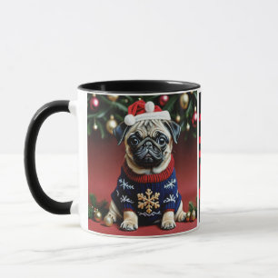 Cute Little Pug At Christmas Mug