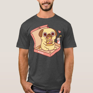 Cute Little Pug Eating Pizza In A Pizza Box T-Shirt