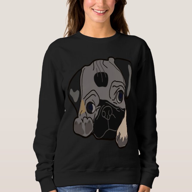 Cute Little Pug Looks Awesome Perfect Gift Idea Cl Sweatshirt (Front)