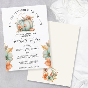 Cute Little Pumpkin Autumn Fall Floral Baby Shower Invitation