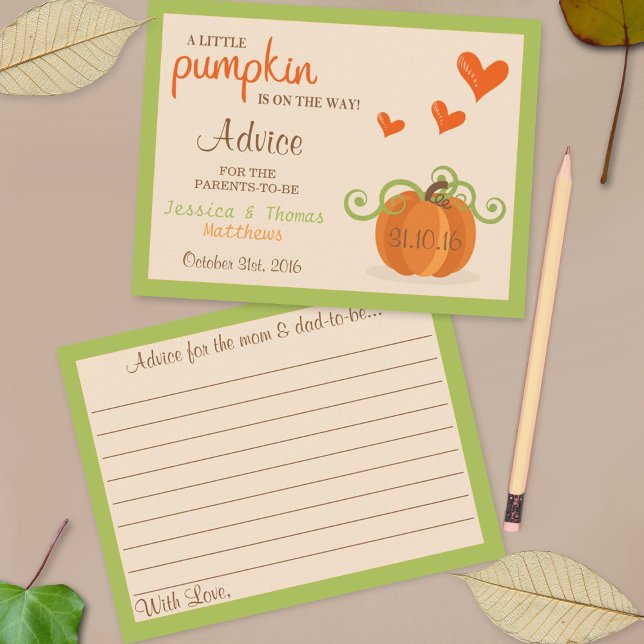 Cute Little Pumpkin Baby Shower Advice Cards (Creator Uploaded)