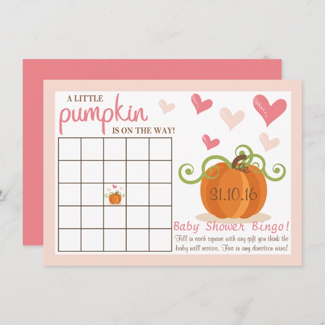 Cute Little Pumpkin Baby Shower Bingo Cards (Front/Back)