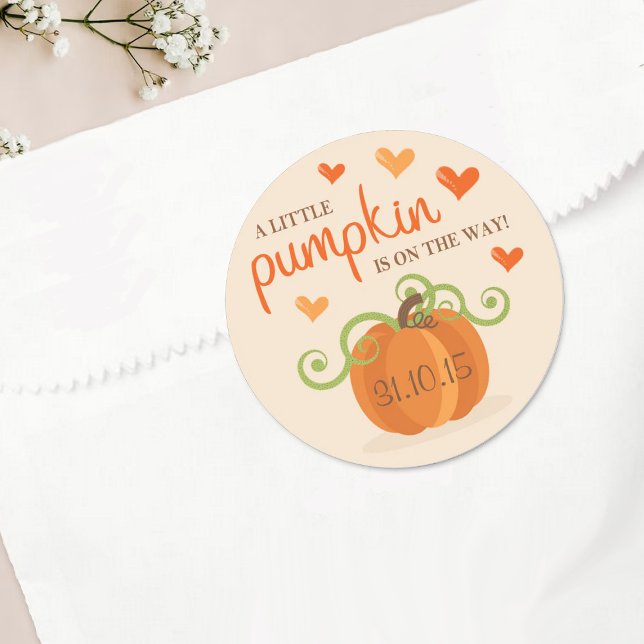 Cute Little Pumpkin Baby Shower Classic Round Sticker (Creator Uploaded)