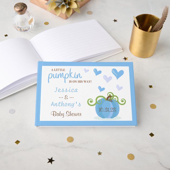 Cute Little Pumpkin Baby Shower Guest Book (Front Open)