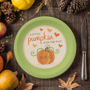 Cute Little Pumpkin Baby Shower Paper Plates