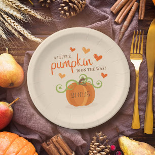 Cute Little Pumpkin Baby Shower Paper Plates