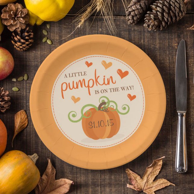 Cute Little Pumpkin Baby Shower Paper Plates (Creator Uploaded)