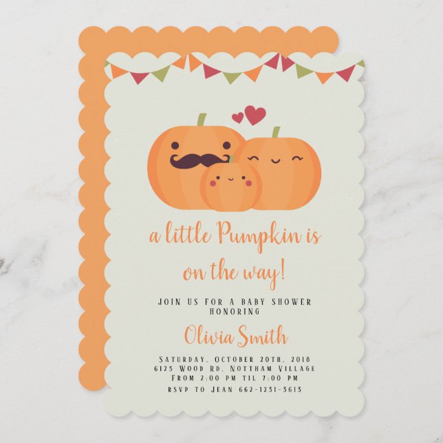 Cute Little Pumpkin Baby Shower Party Invitation (Front/Back)