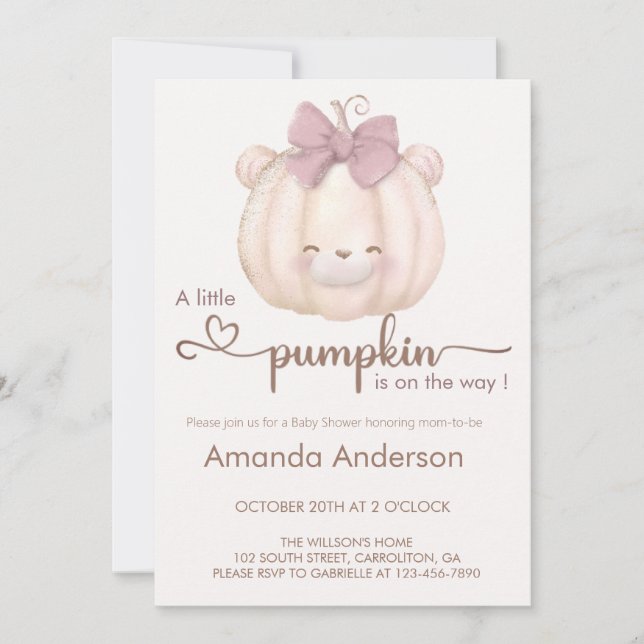 Cute Little Pumpkin Bear Fall Baby Shower  Invitation (Front)