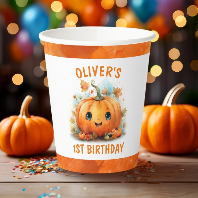 Cute Little Pumpkin Birthday Party Paper Cups (Creator Uploaded)