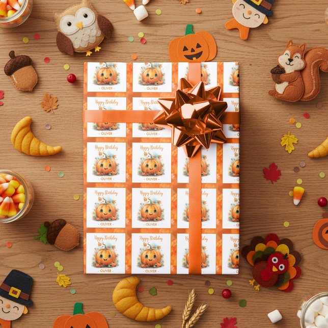 Cute Little Pumpkin Birthday Wrapping Paper (Creator Uploaded)