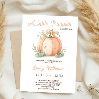 Cute Little Pumpkin Bow Baby Shower Invitation