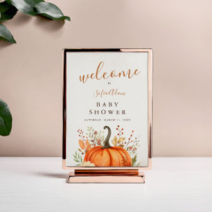 Cute Little Pumpkin Fall Autumn Baby Shower Pedestal Sign