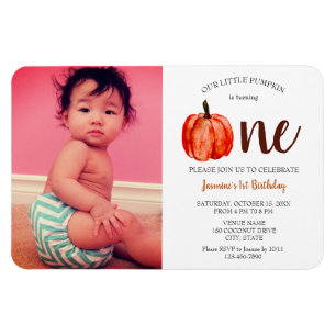 Cute Little Pumpkin First Birthday Invitation Magnet