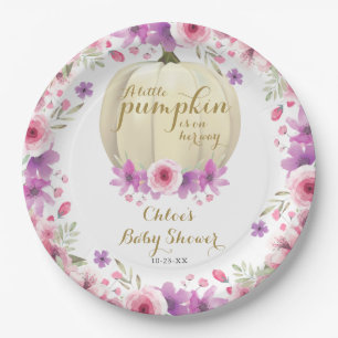 Cute Little Pumpkin Floral Baby Shower Paper Plate