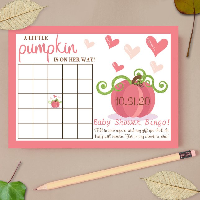Cute Little Pumpkin Girls Baby Shower Bingo Cards (Creator Uploaded)
