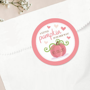 Cute Little Pumpkin Girls Baby Shower Classic Round Sticker