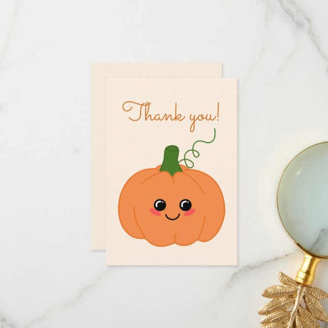 Cute Little Pumpkin Orange Baby Shower Thank You Card (Front/Back In Situ)