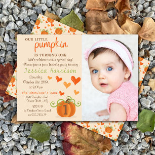 Cute Little Pumpkin Photo 1st Birthday Invitations