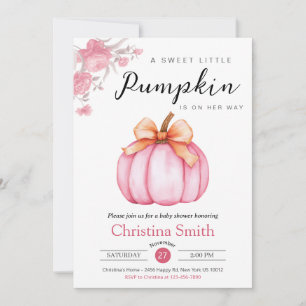 Cute Little Pumpkin Pink Floral Baby Girl Shower Invitation