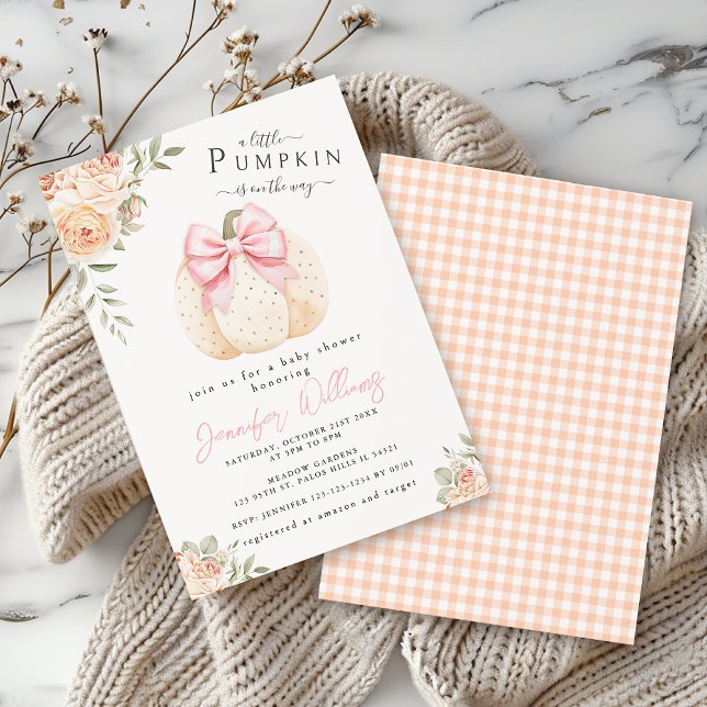 Cute Little Pumpkin Pink Floral Baby Girl Shower Invitation (Creator Uploaded)