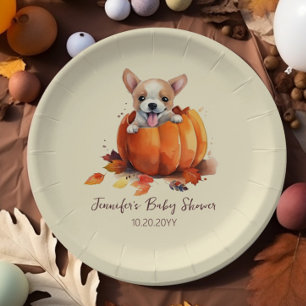 Cute Little Pumpkin Puppy Baby Shower Paper Plate