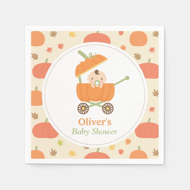 Cute Little Pumpkin Stroller Baby Shower Napkins (Front)