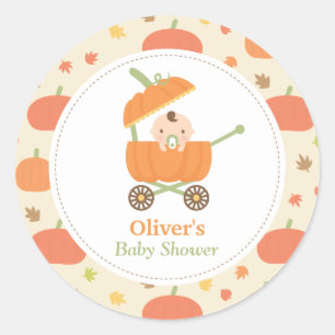 Cute Little Pumpkin Stroller Baby Shower Stickers