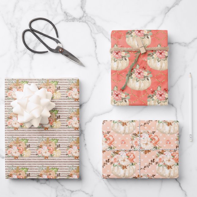 Cute Little Pumpkins Birthday Baby Shower Gifts Wrapping Paper Sheet (Front)