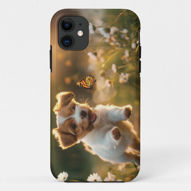 Cute little puppy chasing after a butterfly Case-Mate iPhone case (Back)
