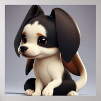 Cute little puppy dog dark brown and white poster
