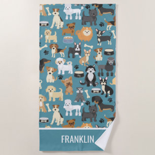 Cute Little Puppy Dog Pet Pattern Personalised Beach Towel