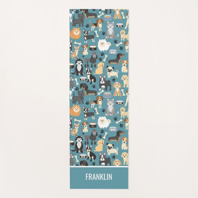 Cute Little Puppy Dog Pet Pattern Personalised Yoga Mat (Front)