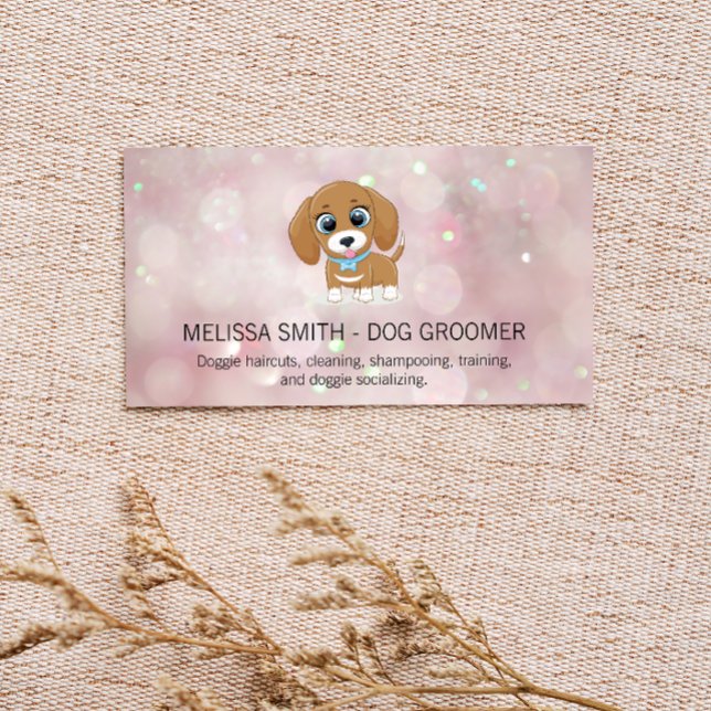 Cute Little Puppy | Pink Bokeh Business Card (Creator Uploaded)