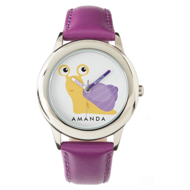 Cute Little purple SNAIL Personalised Watch (Front)
